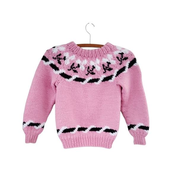 Vintage Girl's Hand Knit Pink Pullover Sweater M - Picture 5 of 5